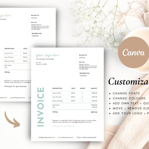 Clean Invoice Template Canva, INSTANT DOWNLOAD, Invoices for Business, Simple, Tan, Minimalist, Digital, Printable, Flourish Templates Co zdjęcie 2