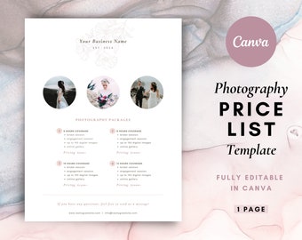 Boho Small Business Price List Template, Canva Template, Pink Blush Minimalist, Photography Boutique Business, Wedding Photographer PB001