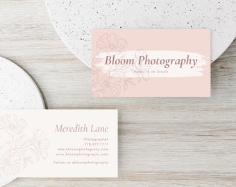 Business Card Template, INSTANT DOWNLOAD, Canva Template, Artsy, Floral, Modern, Wedding, Pink Blush, Printable, Flourish Templates Co PB001