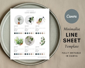 Wholesale Line Sheet Template: Minimalist Plant Shop Pricing (Canva Template)