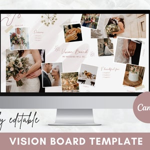 Plantilla de tablero de visión de boda Canva, Tablero de visión de manifestación digital 2024, Mínimo, Boho Mood Board, Boutique, Mujeres, Entrenadores, Negocios