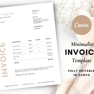 Clean Invoice Template Canva, INSTANT DOWNLOAD, Invoices for Business, Simple, Tan, Minimalist, Digital, Printable, Flourish Templates Co zdjęcie 4