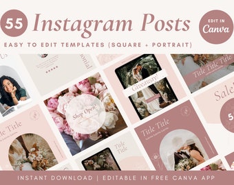 Pink Instagram Post Templates: Boho Canva Designs (Digital Download)