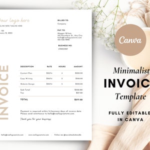 Clean Invoice Template Canva, INSTANT DOWNLOAD, Invoices for Business, Simple, Tan, Minimalist, Digital, Printable, Flourish Templates Co zdjęcie 1