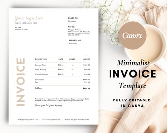Clean Invoice Template Canva, INSTANT DOWNLOAD, Invoices for Business, Simple, Tan, Minimalist, Digital, Printable, Flourish Templates Co