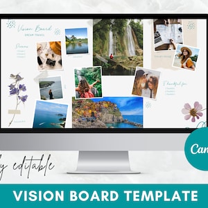 Travel Vision Board 2024 Plantilla Canva, Tablero de Visión de Manifestación Digital, Mínimo, Boho Mood Board, Boutique, Mujeres, Entrenadores, Negocios