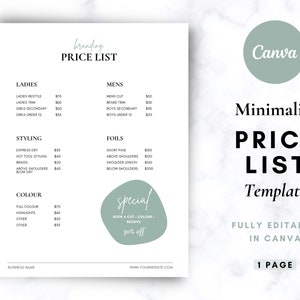 Bearbeitbare Salon-Preisliste Vorlage: Dusty Blue Boho Design (Canva)