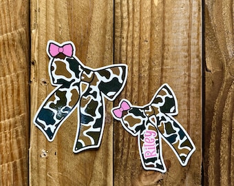 Camo Bow Sticker with Optional Name, Laptop, Tumbler, and Phone Decal