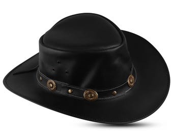 Sombrero de vaquero de cuero hecho a mano: estilo western outback unisex