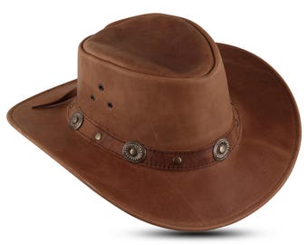 Sombrero de vaquero de cuero hecho a mano: estilo unisex Outback