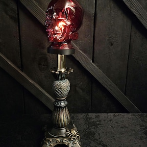 Glass Skull Lamp with Vintage Pineapple Base and Brass Crab Detail – Coastal Gothic Decor