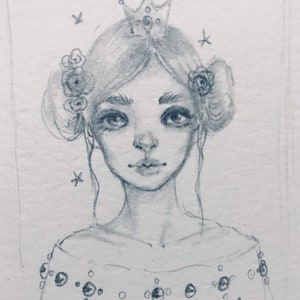 La pequeña princesa Fae: Arte original a lápiz de Kim Turner