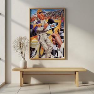 Póster vintage de carreras Camel GT, anuncio de Joe Camel, impresión retro de tabaco, arte mural estilo caricatura de los 90.