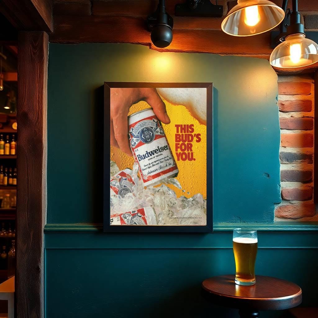 Printable Budweiser Poster – Vintage Beer Ad Wall Art, Yellow