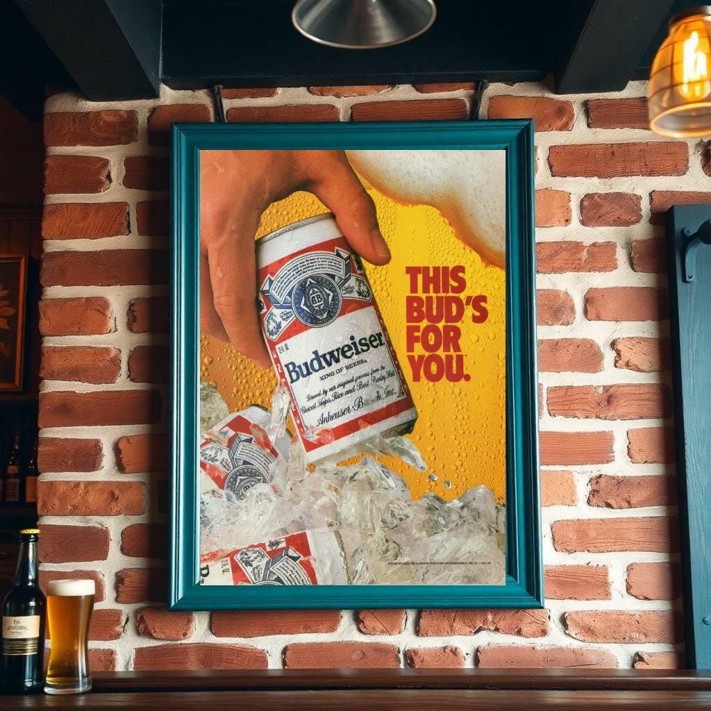 Printable Budweiser Poster – Vintage Beer Ad Wall Art, Yellow
