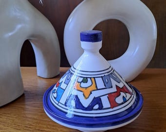 モロッコ陶器ターコイズサービングタジン、手描き陶器、手作り陶器