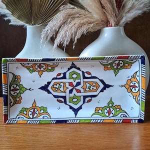 Hand-Painted Moroccan Rectangular Ceramic Dish – Colorful Serving Plate, Tapas Tray, Tableware, Boho Kitchen Decor