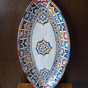 Moroccan Oval Ceramic Serving Plate – Hand-Painted Boho Tableware, Colorful Platter, Artisan Kitchen Decor, Large Dish
