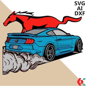 Mustang SVG multicouche/ Ford coupé fichier/ Couche 3D/ Découpe de contreplaqué/ Découpe de papier/ Fichier SVG/ Contreplaqué mandala 3D