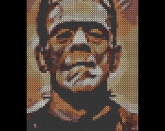 Frankenstein in Gold Cross Stitch Pattern