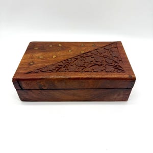 Vintage Moroccan Wooden Jewelry Box | Copper Lines | Trinket Box