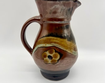 Vintage Studio Art Pottery Pitcher with a Brown Drip Glaze