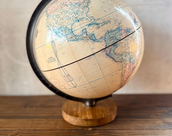 Vintage 1970s Rand McNally Globe with Wood Base