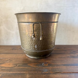 Vintage Large Hammered Brass Planter Pot