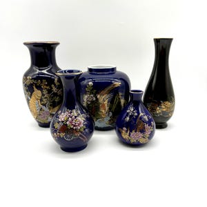 Lot of 5 Vintage Japanese Cobalt Blue Vases
