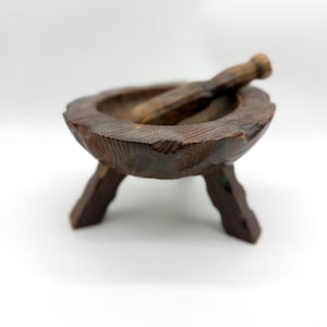 Vintage Medieval-Style Wooden Mortar and Pedestal Decoration
