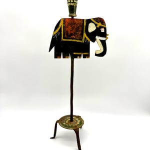 Vintage Folk Art Metal Elephant Candle Holder