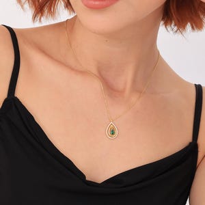 14k Gold Emerald Teardrop Necklace: Dainty Birthstone Jewelry