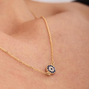 PERIMADE Turkish Evil Eye Charm Pendant,  Nazar Blue Eye Layering Necklace,   Sterling Silver Friendship Jewelry,  Trendy Best Friend Gift