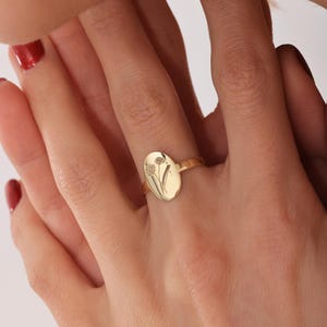 Personalized Birth Flower Signet Ring: 14k Gold Plated Sterling Silver