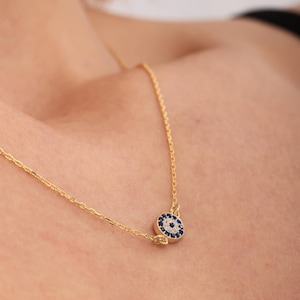 PERIMADE Turkish Evil Eye Charm Pendant,  Nazar Blue Eye Layering Necklace,   Sterling Silver Friendship Jewelry,  Trendy Best Friend Gift