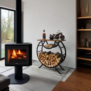 Modern Round Black Metal Firewood Holder: Indoor/Outdoor Log Storage