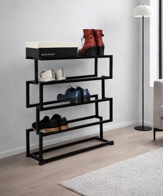 Metal Shoe Rack: Industrial Hallway Shelving, Loft Style Organizer