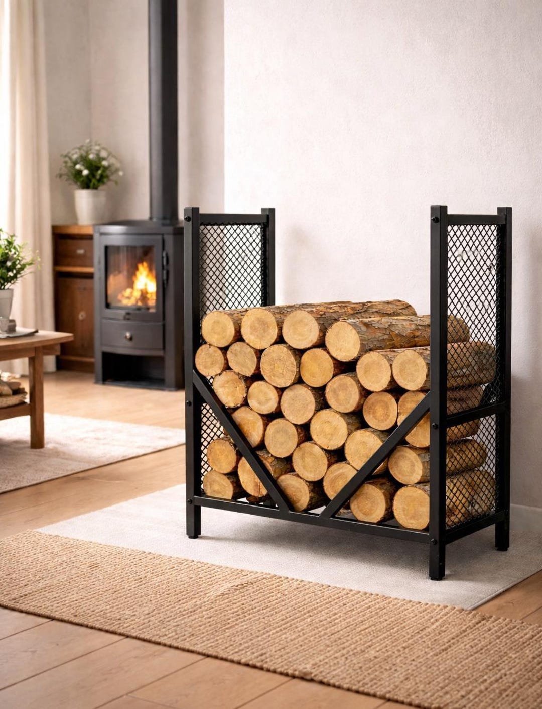 Compact Log Rack Modern Metal Log Rack, Wood Storage Solution for Indoor & Outdoor Use ...