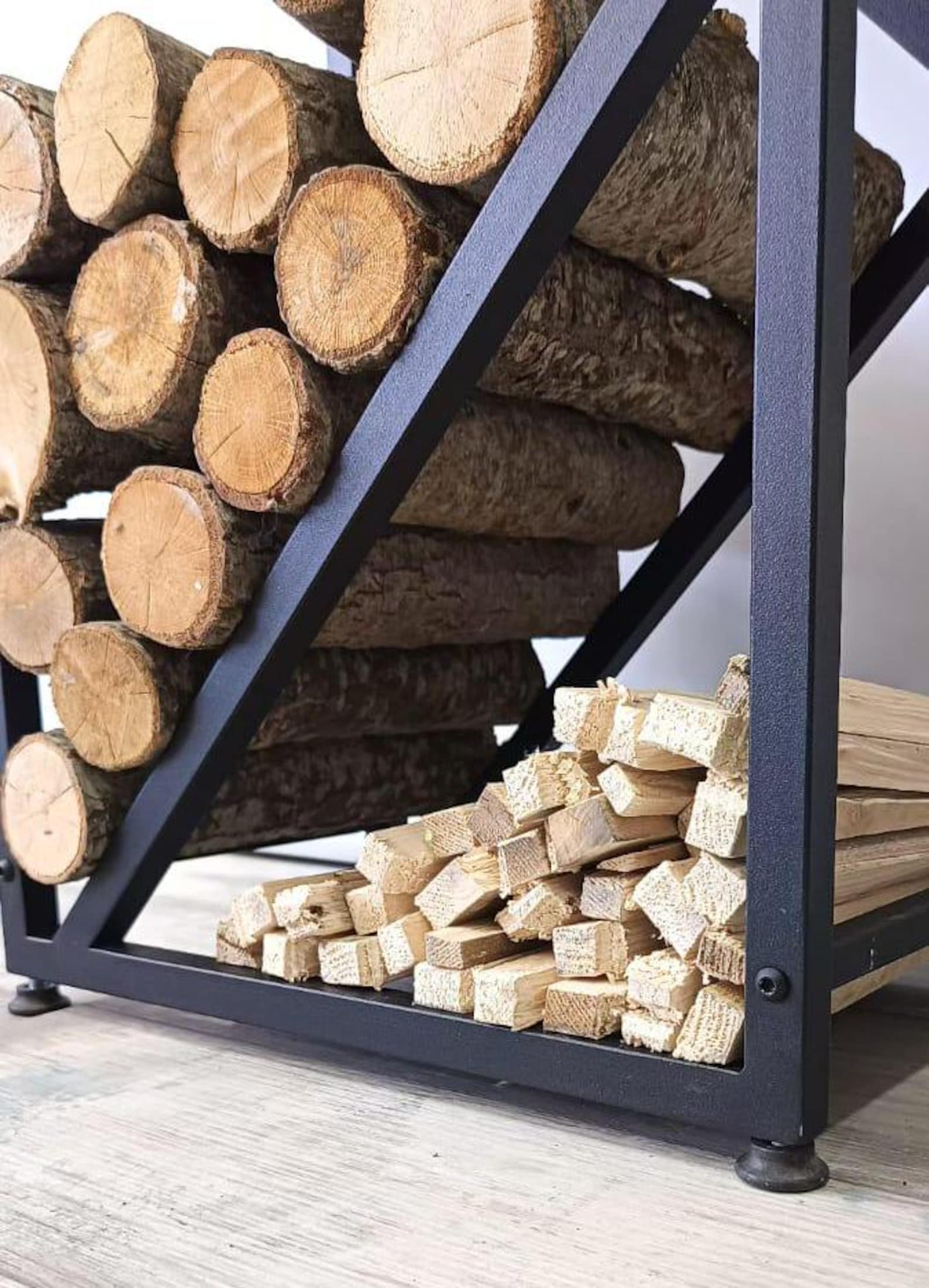 Log Rack Tower Sleek Metal Log Rack for Fireplace, Geometric Firewood Rack, Modern ...
