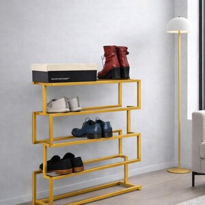 Metall-Schuhregal: Industrielles Flurregal, Loft-Style-Organizer Gold