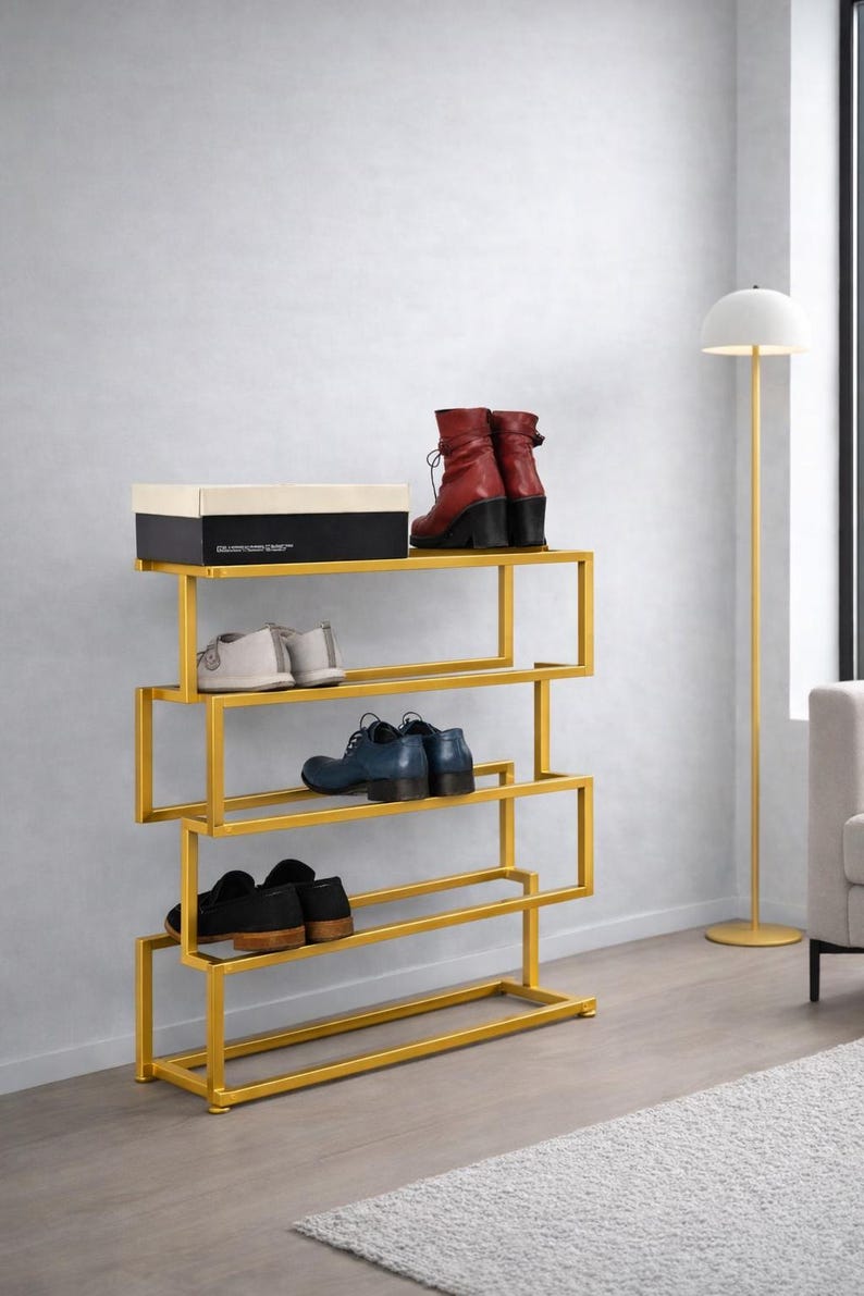 Metall-Schuhregal: Industrielles Flurregal, Loft-Style-Organizer Gold