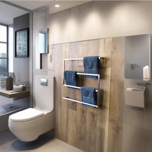 Brushed Nickel and Polished Nickel Towel Rack, Stainless steel industrial towel rack, industrial bathroom towel rack,