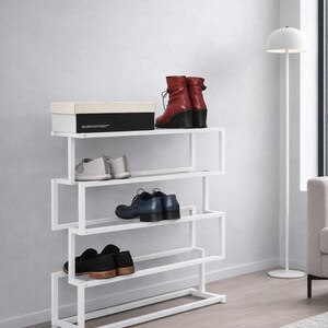 Metall-Schuhregal: Industrielles Flurregal, Loft-Style-Organizer Weiß