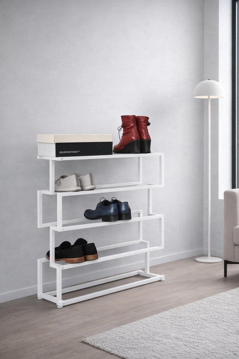 Metall-Schuhregal: Industrielles Flurregal, Loft-Style-Organizer Weiß