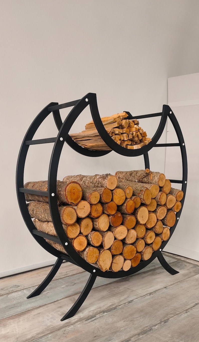Modern Log Rack Modern Round Black Metal Firewood Holder: Indoor/outdoor Log Storage - Etsy