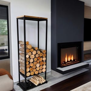 Modern Metal Firewood Rack for Indoor Fireplace, Vertical Log Holder, Stylish Wood Storage for Living Room