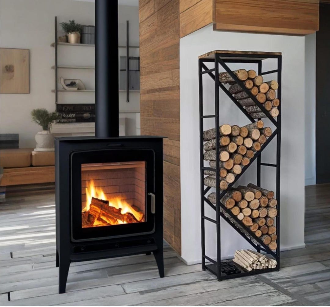 Modern Log Rack Modern Metal Firewood Rack: Farmhouse Log Holder, Fireplace Accessory ...