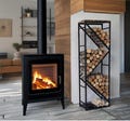 Modern Metal Firewood Rack: Farmhouse Log Holder, Fireplace Accessory