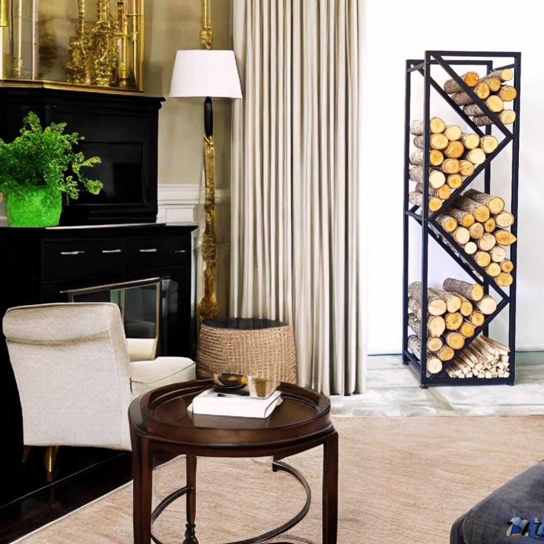 Modern Log Rack Sleek Metal Log Rack for Fireplace, Geometric Firewood Rack, Modern ...