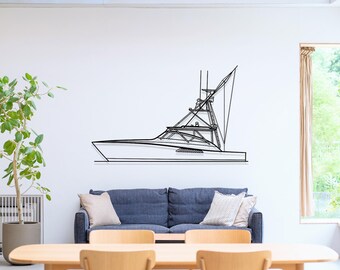 Viking 50 Boat Metal Wall Art, Modern Lake House Decor